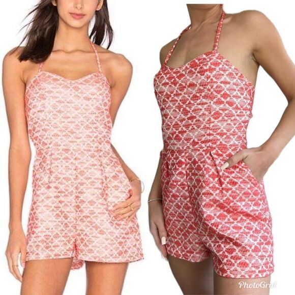 Jack by BB Dakota JACK jacquard coral halter romper - Picture 2 of 13